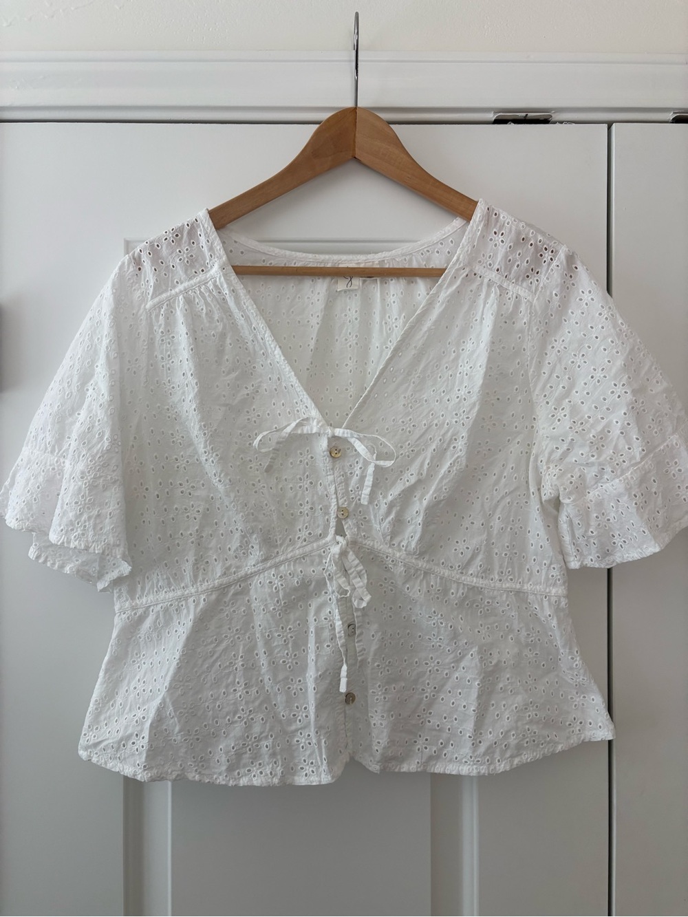 Joie White Eyelet Tie-Front Peplum Top